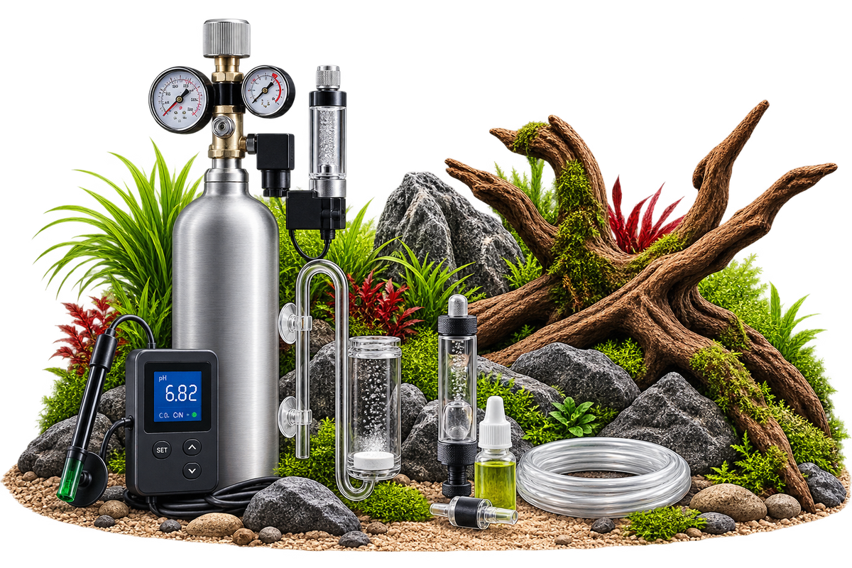 CO₂-Technik für Aquarien mit CO₂-Flasche, Druckminderer, Diffusor und Zubehör