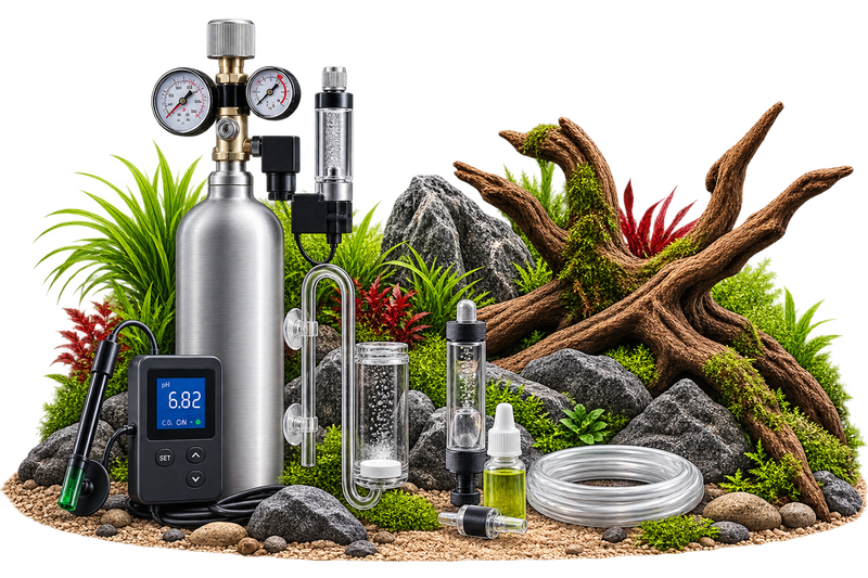 CO₂-Technik für Aquarien mit CO₂-Flasche, Druckminderer, Diffusor und Zubehör