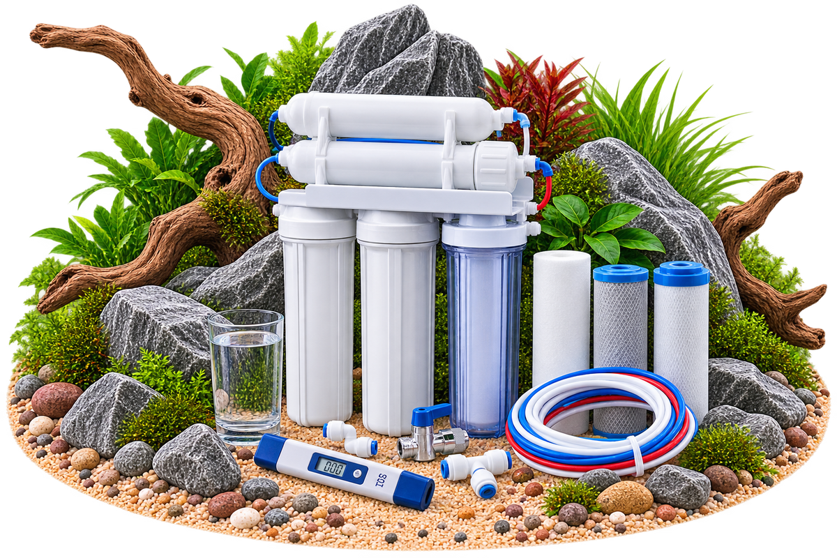 Osmoseanlage mit Ersatzfiltern, Schläuchen und Zubehör zur Aquarium Wasseraufbereitung