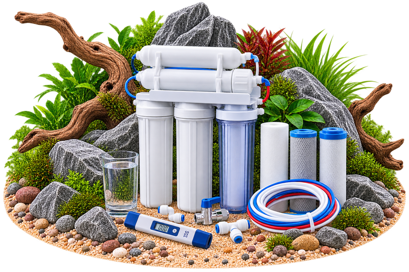 Osmoseanlage mit Ersatzfiltern, Schläuchen und Zubehör zur Aquarium Wasseraufbereitung