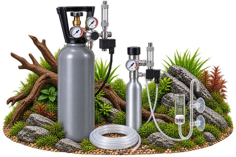 CO₂-Anlagen für Aquarien mit CO₂-Flaschen, Druckminderern und Zubehör