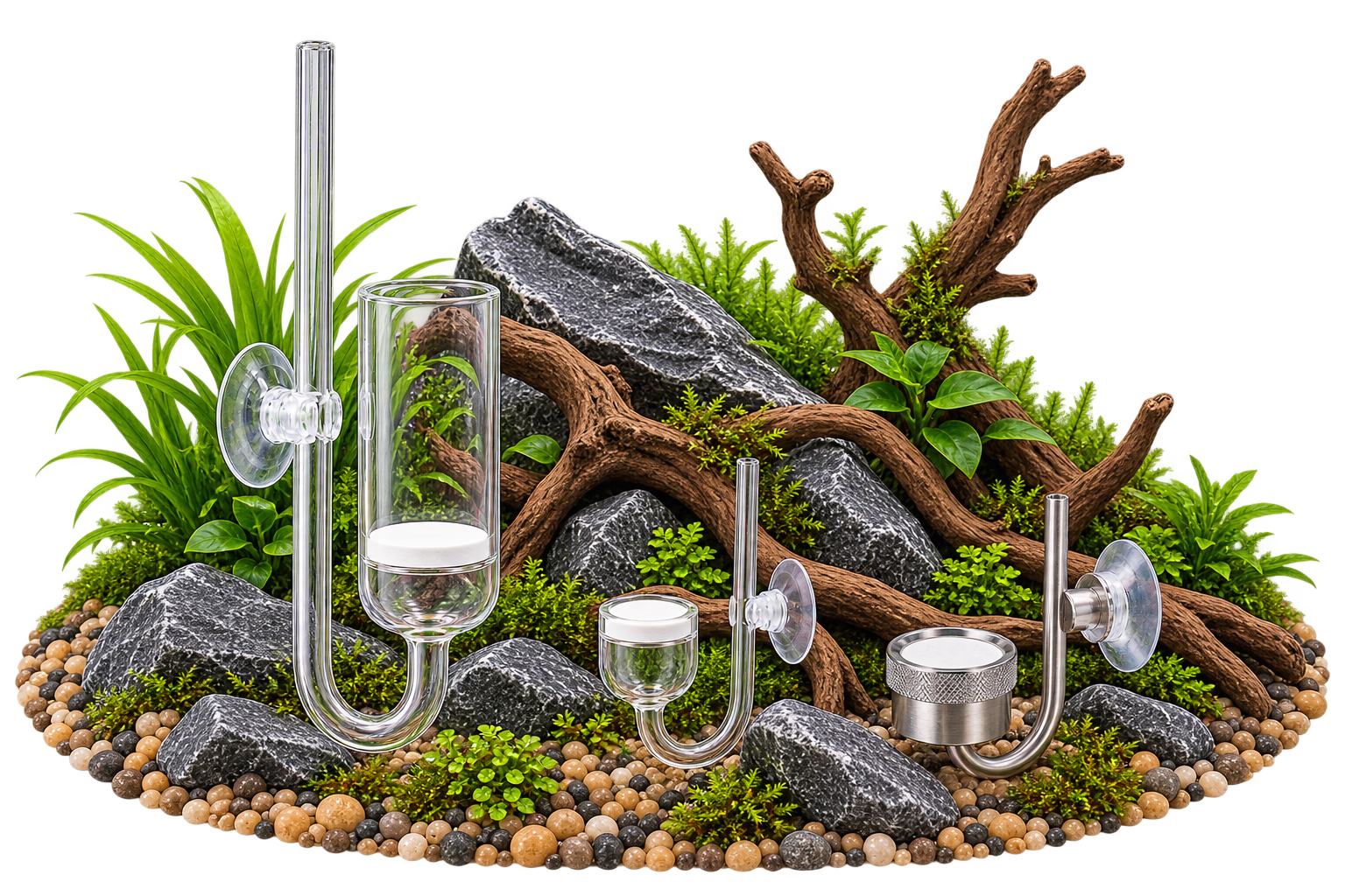 Glas- und Edelstahl CO₂-Diffusoren mit Keramikmembran für Aquarien