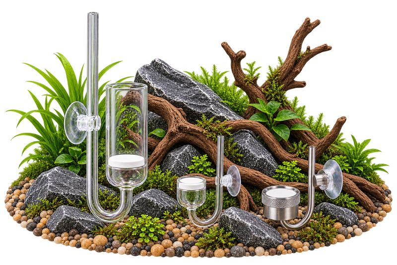 Glas- und Edelstahl CO₂-Diffusoren mit Keramikmembran für Aquarien