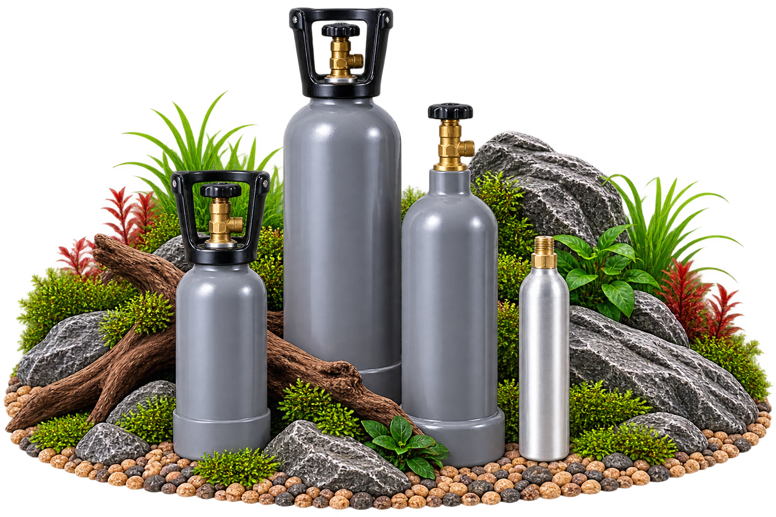 Graue CO₂-Mehrwegflaschen und Soda-CO₂-Flasche für Aquarium CO₂-Anlagen