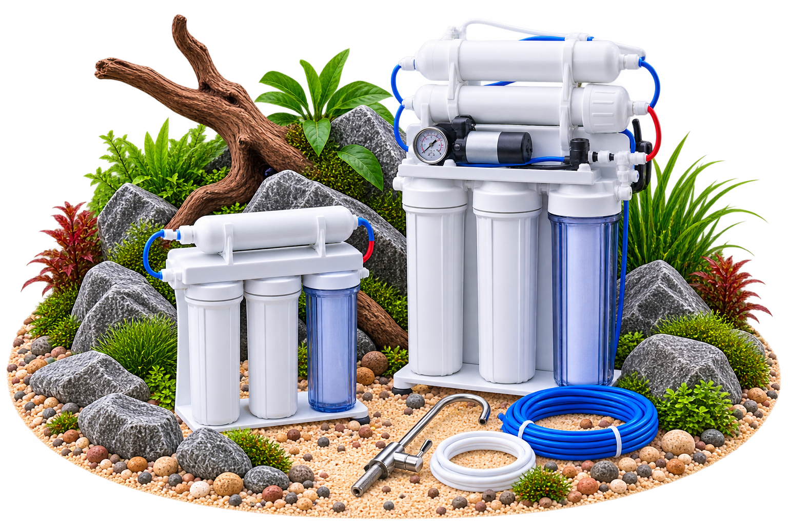 Verschiedene Osmoseanlagen zur Wasseraufbereitung für Aquarien