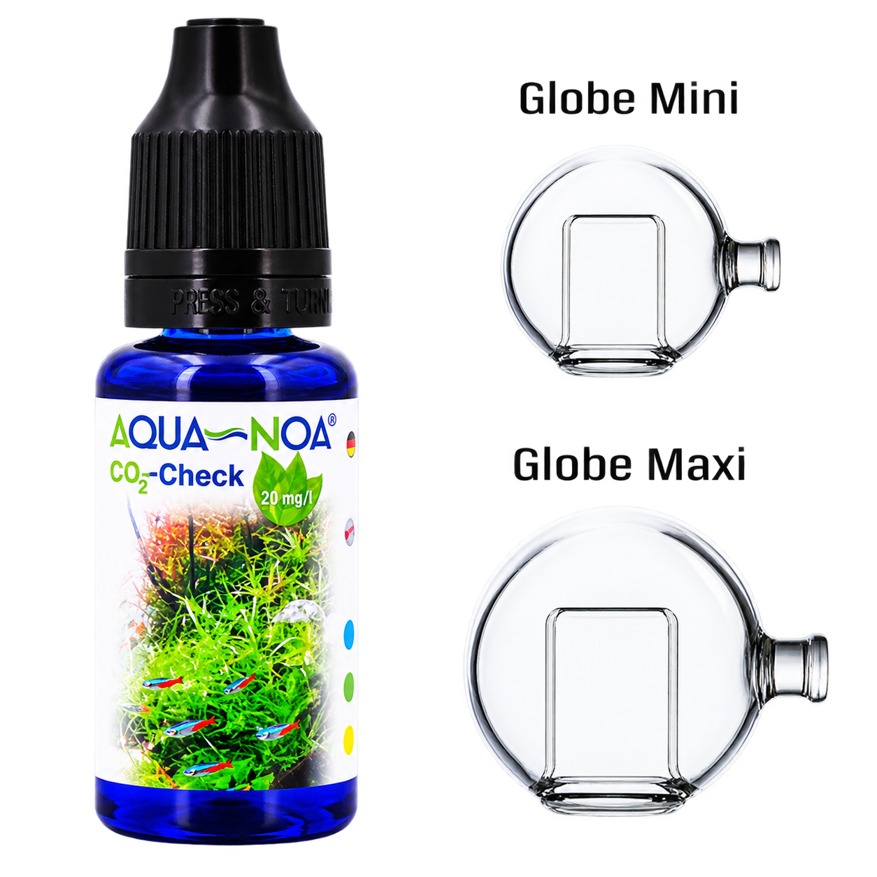AQUA-NOA CO2 Langzeittest Set Globe aus Glas mit 20 ml Testlösung und Pipette