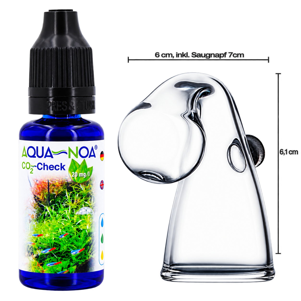 AQUA-NOA CO2 Langzeittest Maxi aus Glas mit Saugnapf und Testlösung