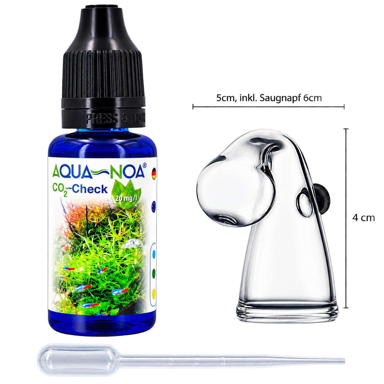 AQUA-NOA CO2 Langzeittest Mini aus Glas mit Saugnapf und Testlösung