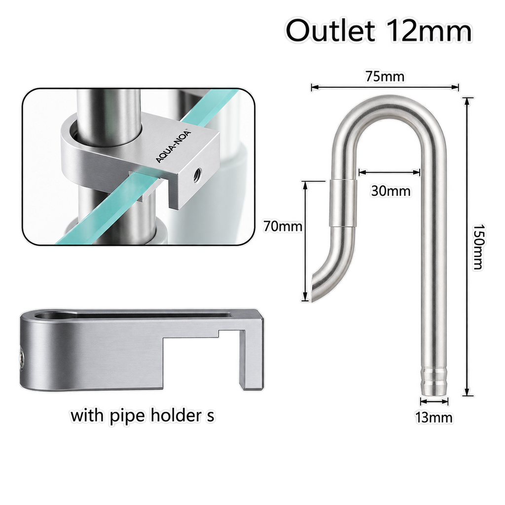 AQUA-NOA Edelstahl Outflow 13mm Mini für Aquarium Außenfilter