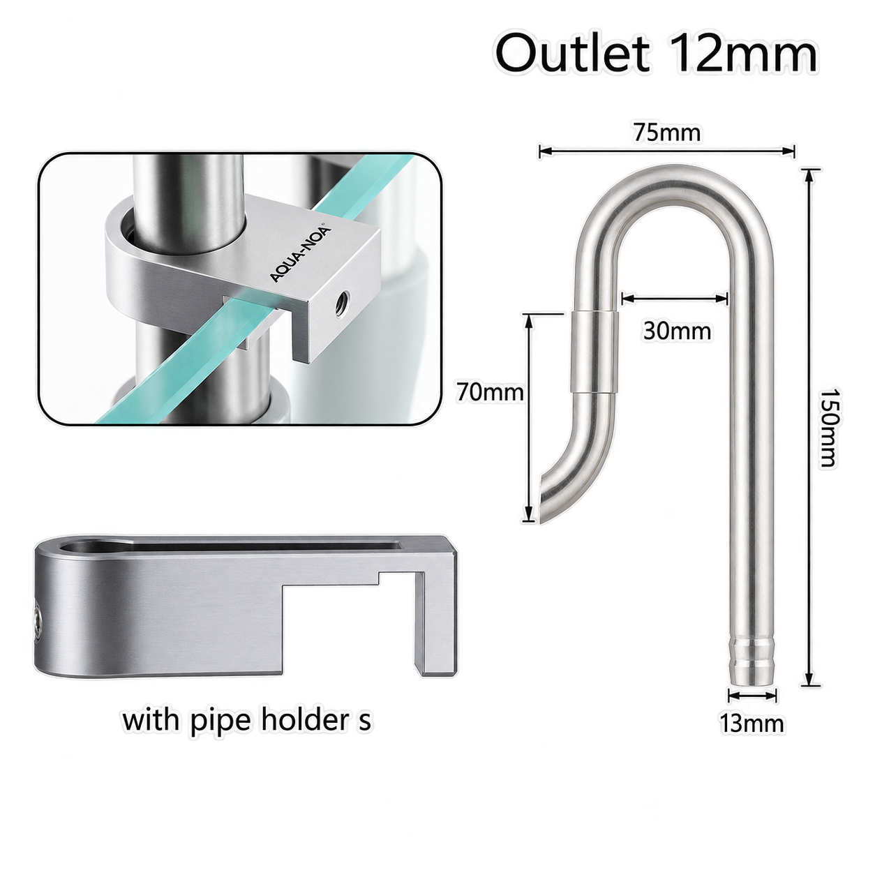 AQUA-NOA Edelstahl Outflow 13mm Mini für Aquarium Außenfilter