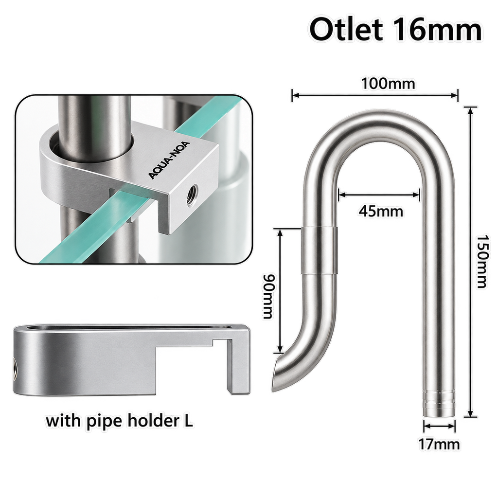 AQUA-NOA Edelstahl Outflow 17mm Mini für Aquarium Außenfilter