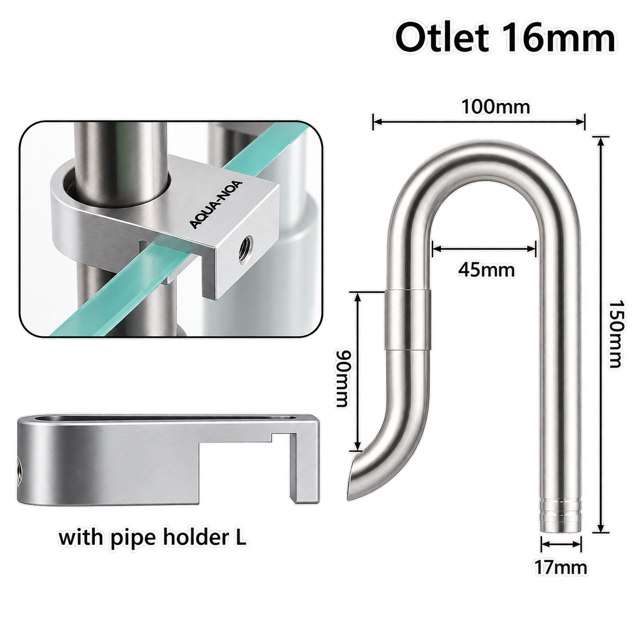 AQUA-NOA Edelstahl Outflow 17mm Mini für Aquarium Außenfilter