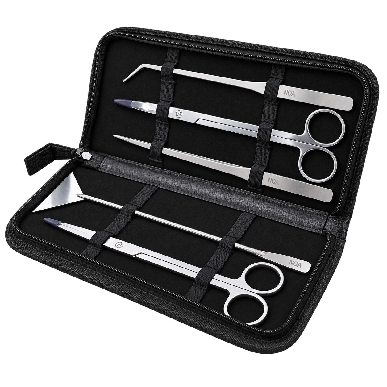 AQUA-NOA NOA-SCAPE Aquascaping Tools Set aus Edelstahl mit Scheren, Pinzetten, Doppelspatel und Tasche