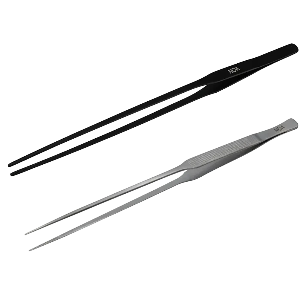 AQUA-NOA Straight Tweezers in Edelstahl und Blackline