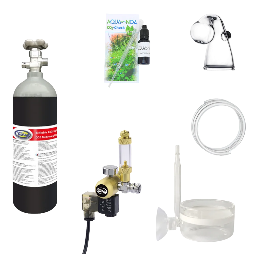 AQUA NOVA CO2-Anlage Komplettset mit Magnetventil und grauer CO2-Mehrwegflasche XL Diffusor
