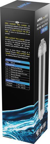 ARKA myAQUA Multifilter 500 Verpackung mit Angaben zu Filtermedien und Lieferumfang