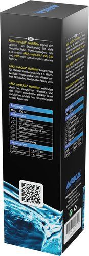 ARKA myAQUA Multifilter 500 Verpackung mit Füllvolumen Abmessungen und Lieferumfang