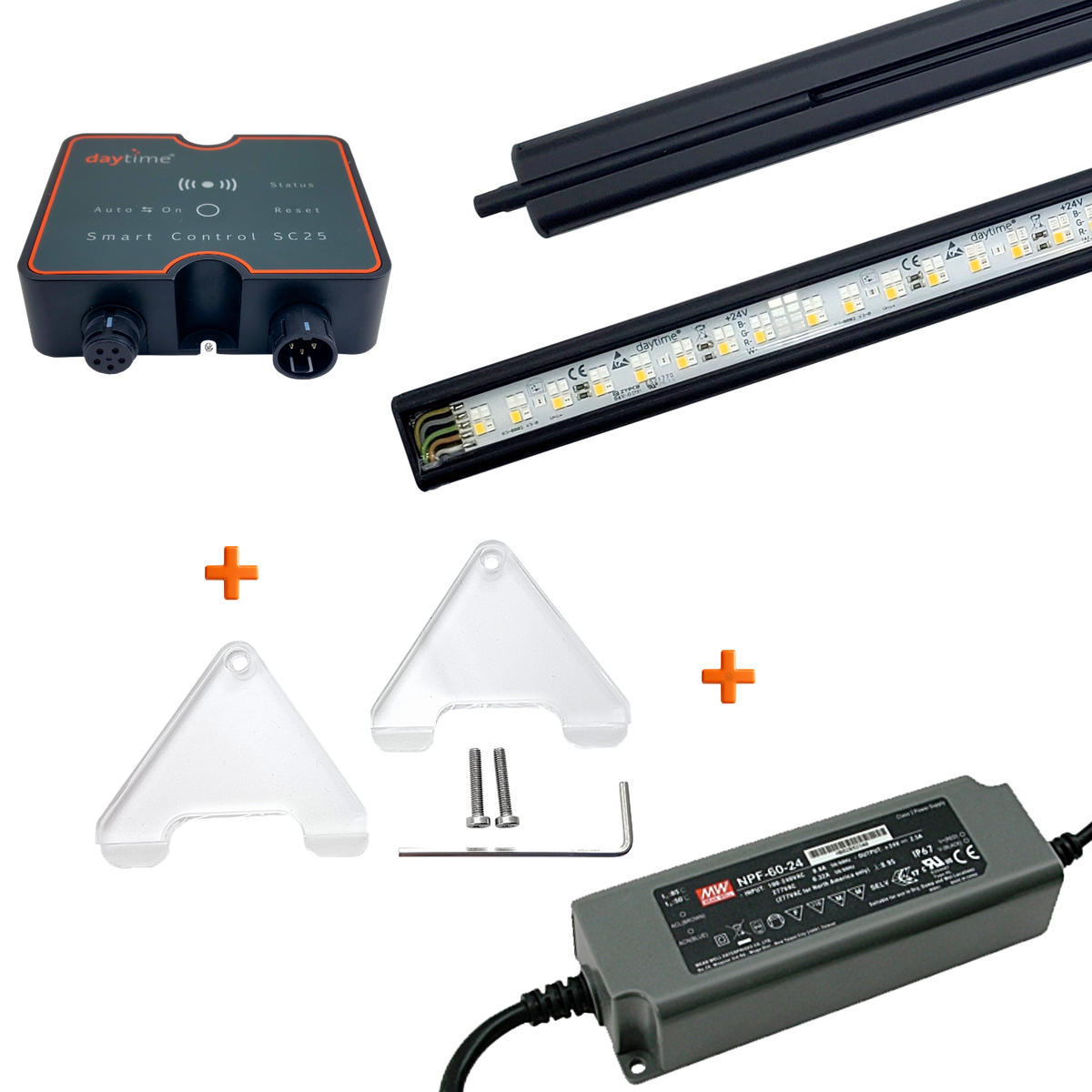 daytime unix black WRGB Scape Set mit Smart Control SC25, Acryl-Adaptern und 60-W-Converter