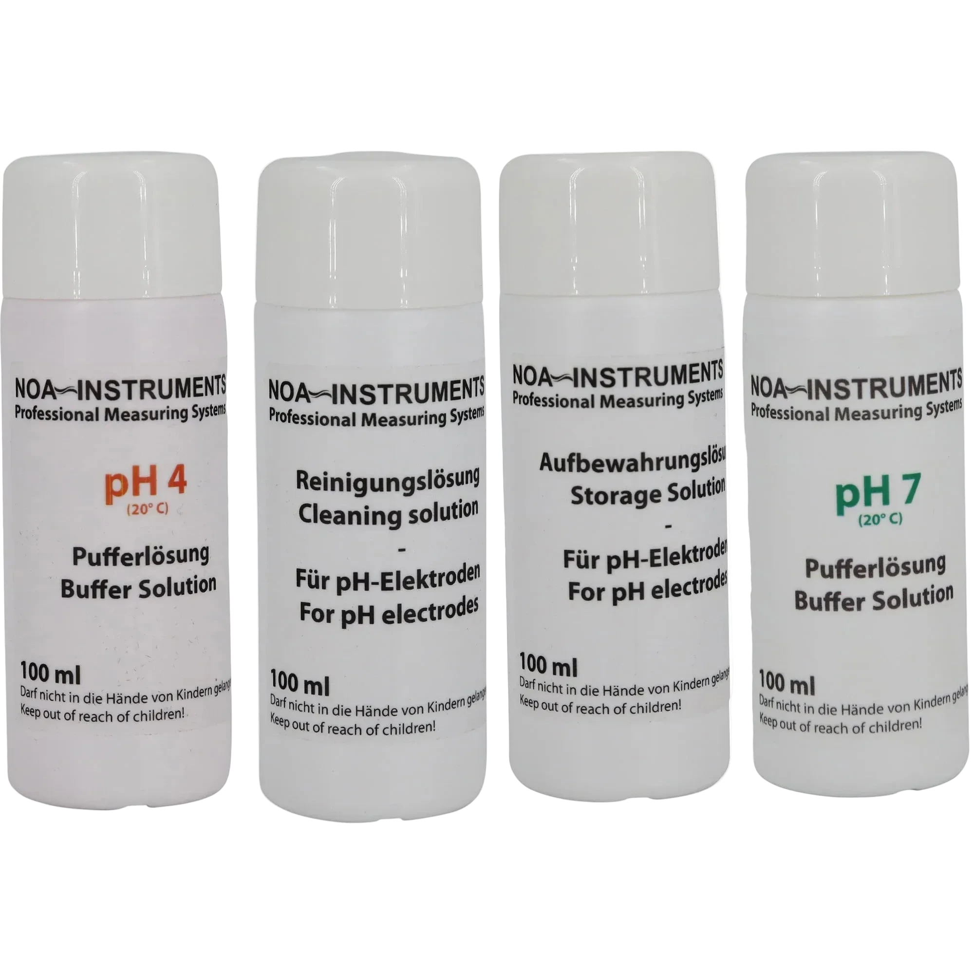 NOA-INSTRUMENTS Kalibrierset für pH-Elektroden mit pH 4, pH 7, Reinigungs- und Aufbewahrungslösung