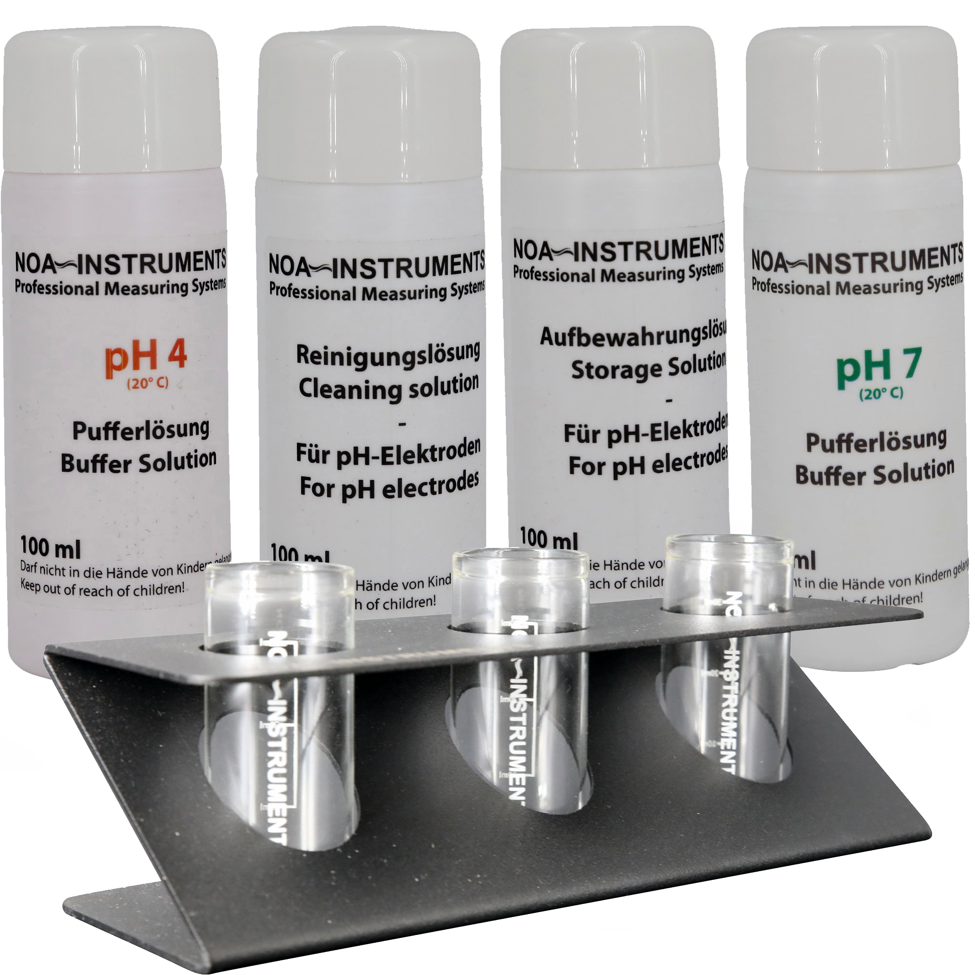 NOA-INSTRUMENTS Kalibrierset 2 für pH-Elektroden mit Eichstation, pH 4, pH 7, Reinigungs- und Aufbewahrungslösung