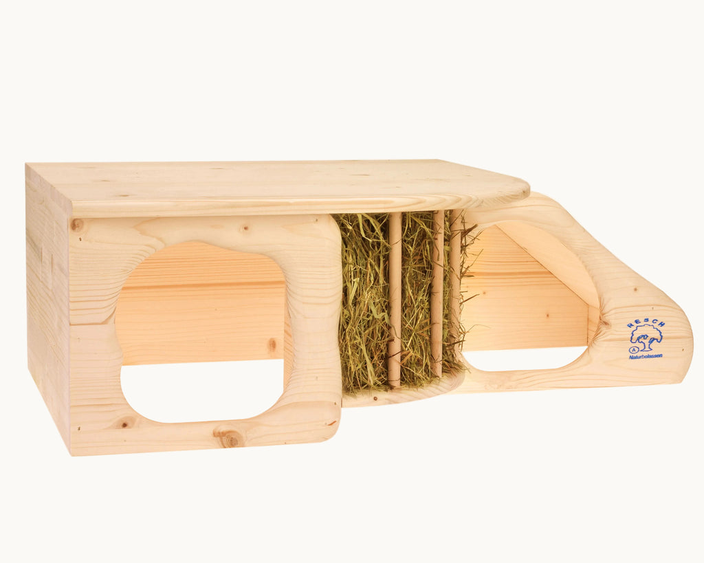 Resch Nagerhöhle XL aus Fichtenholz – Holzhaus mit Heuraufe & Dachfläche – Produktansicht 2