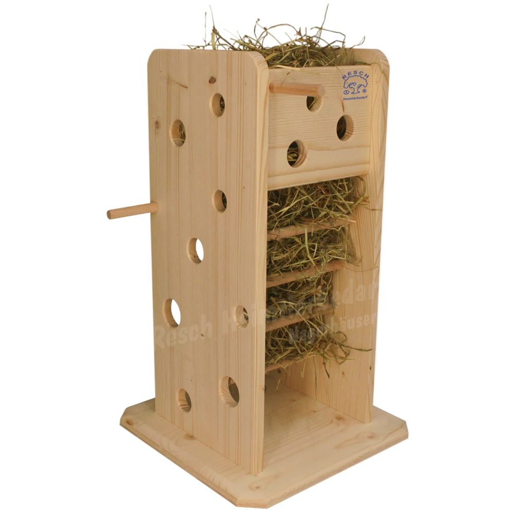 Futterturm / Huraufe aus Holz zur Beschäftigung und Fütterung von Kaninchen