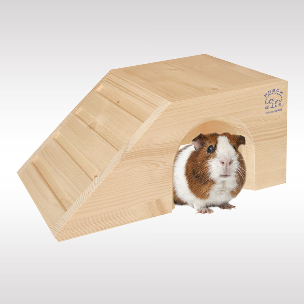 Resch Meerschweinchenhaus klein (Treppe links) aus Fichtenholz – Kletterhaus aus Holz – Hauptansicht