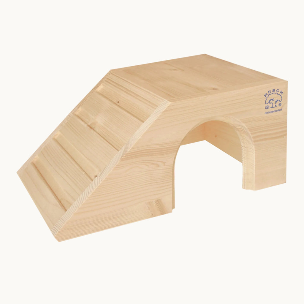 Resch Meerschweinchenhaus klein (Treppe links) aus Fichtenholz – Kletterhaus aus Holz – Seitenansicht