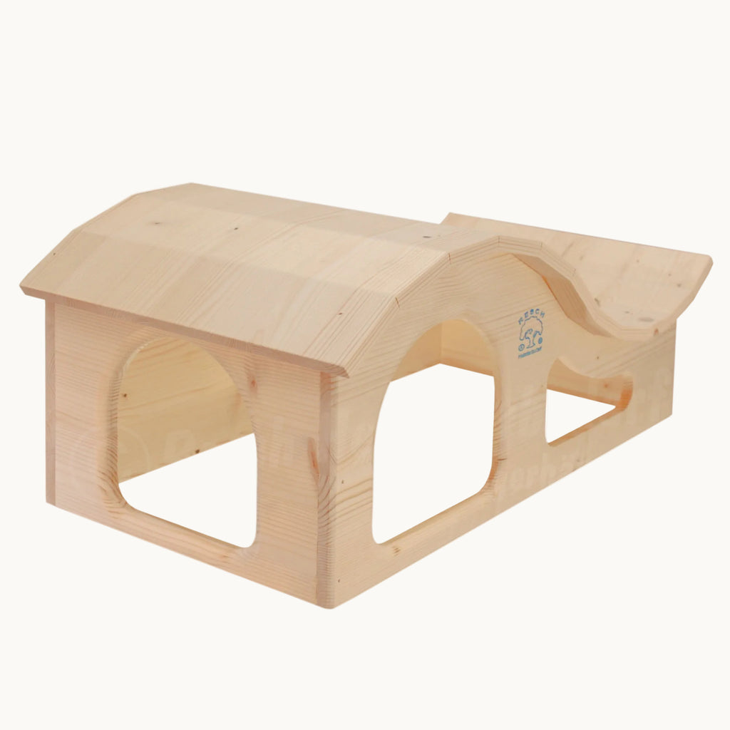 Resch Wellenhaus links aus Fichtenholz – Holzhaus mit Liegemulde – Seitenansicht
