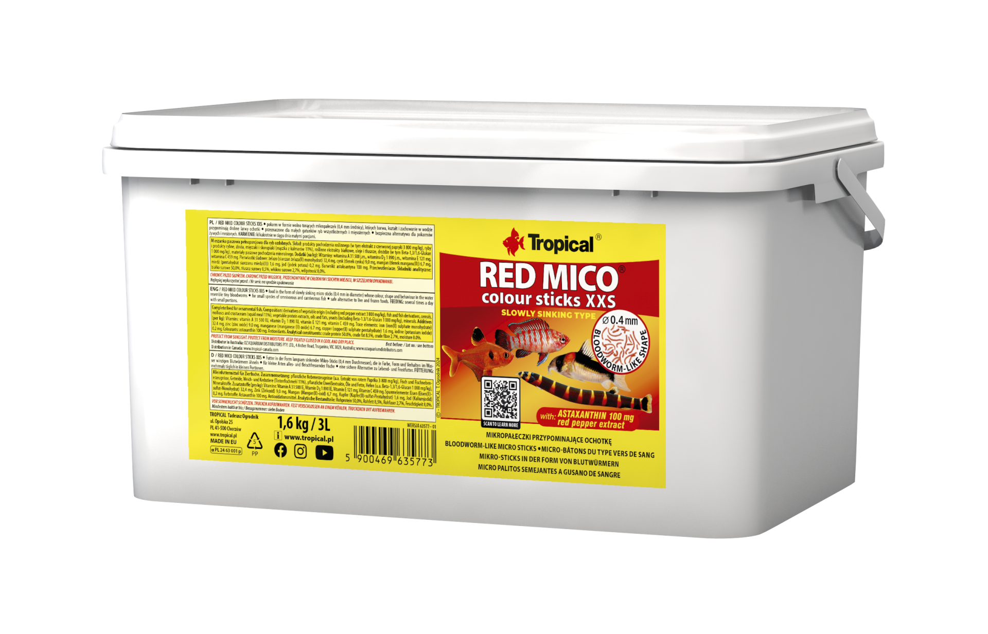 Tropical Red Mico Colour Sticks XXS 3 l Großpackung mit 0,4 mm Futtersticks für kleine Zierfische